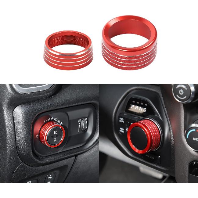 Voodonala for Dodge RAM Aluminum Headlight Headlamp & Gear Shift Shifter Shift Lever Selector Knob Switch Adjustment Knob Cover for 2018-2026 Dodge