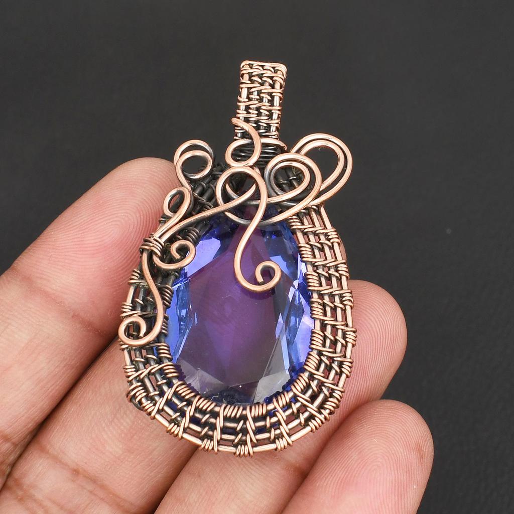 Handmade Copper Wire Wrapped Amethyst Gemstone Copper Pendant Vintage Boho Jewelry Gift
