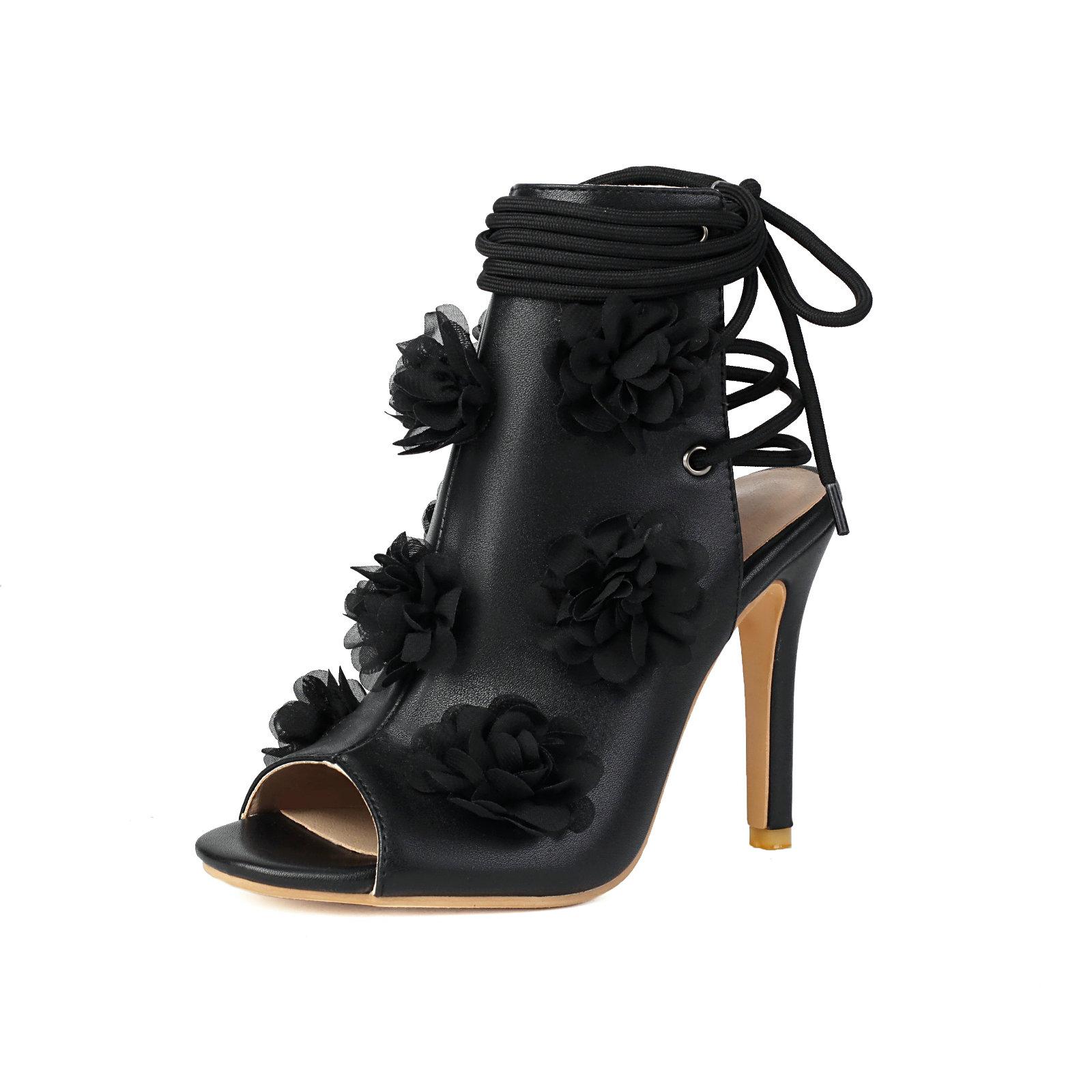 

Comfortable Women Sandals Beginner Heels for Dance Soft Sole Super Cute Pointed Toe Shoes Stylish Ankle Strappy Flowers Decor 34 чёрный