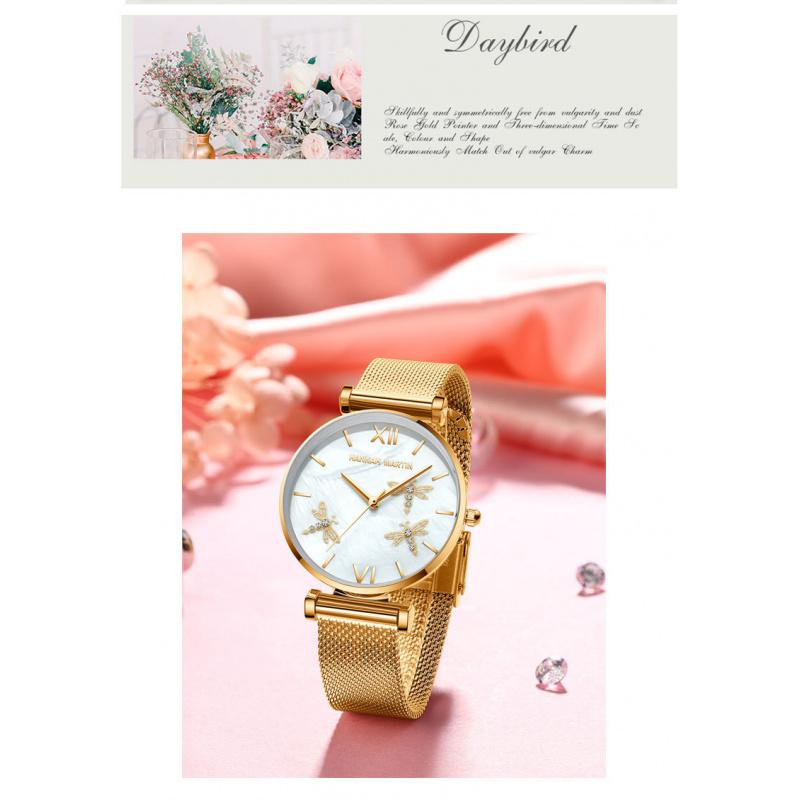 Hannah Martin HM Dragonfly Eine Uhr Mani Japanisches Uhrwerk Edelstahlarmband Perlmutt-Oberfläche Damen Leichter Luxus