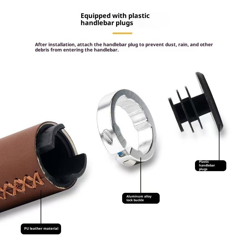 Bicycle Grips Shock Absorber Dead Fly Folding Car Scooter Mountain Bike Grips Hand Sewn Grips PU Leather Retro Accessories