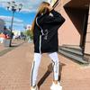 2Pcs/Set Long Sleeves Back Zipper Elastic Waist Pockets Women Tracksuit Fall Winter Letter
