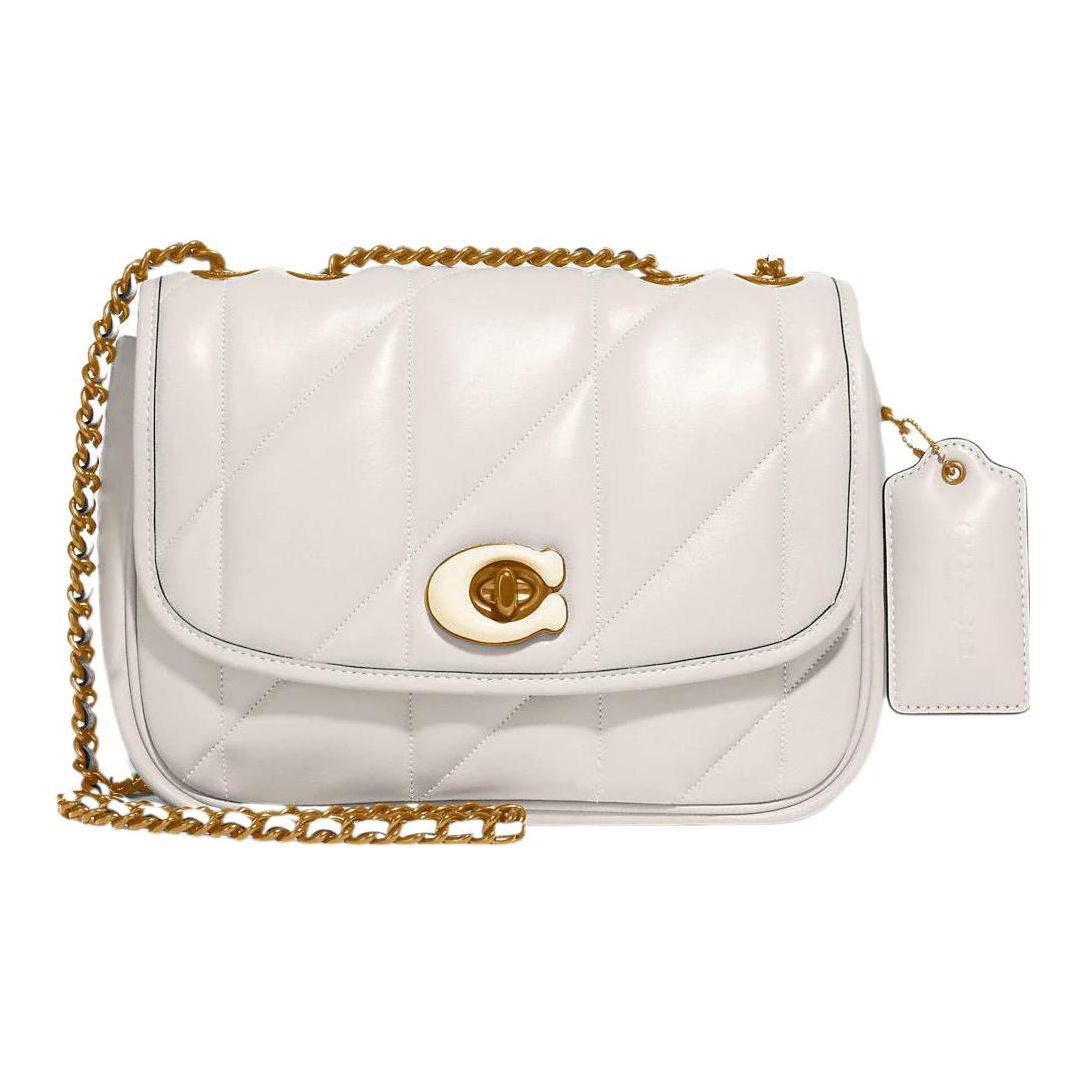 

Coach White Quilted Leather C Logo Chain Shoulder Bag with Gold Hardware for Daily Use Basic Set (Bag+Dust Bag)