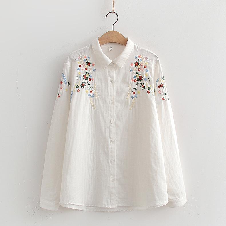Spring Double Layer Yarn Embroidery Small Flower Bottom Shirt Blouse
