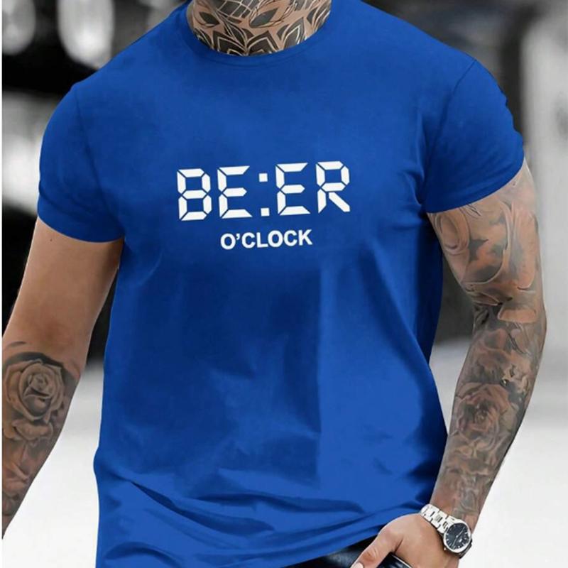 New Summer Men's Fashion T-shirt Eer Alarm Clock Printed Men's T-shirt Top
