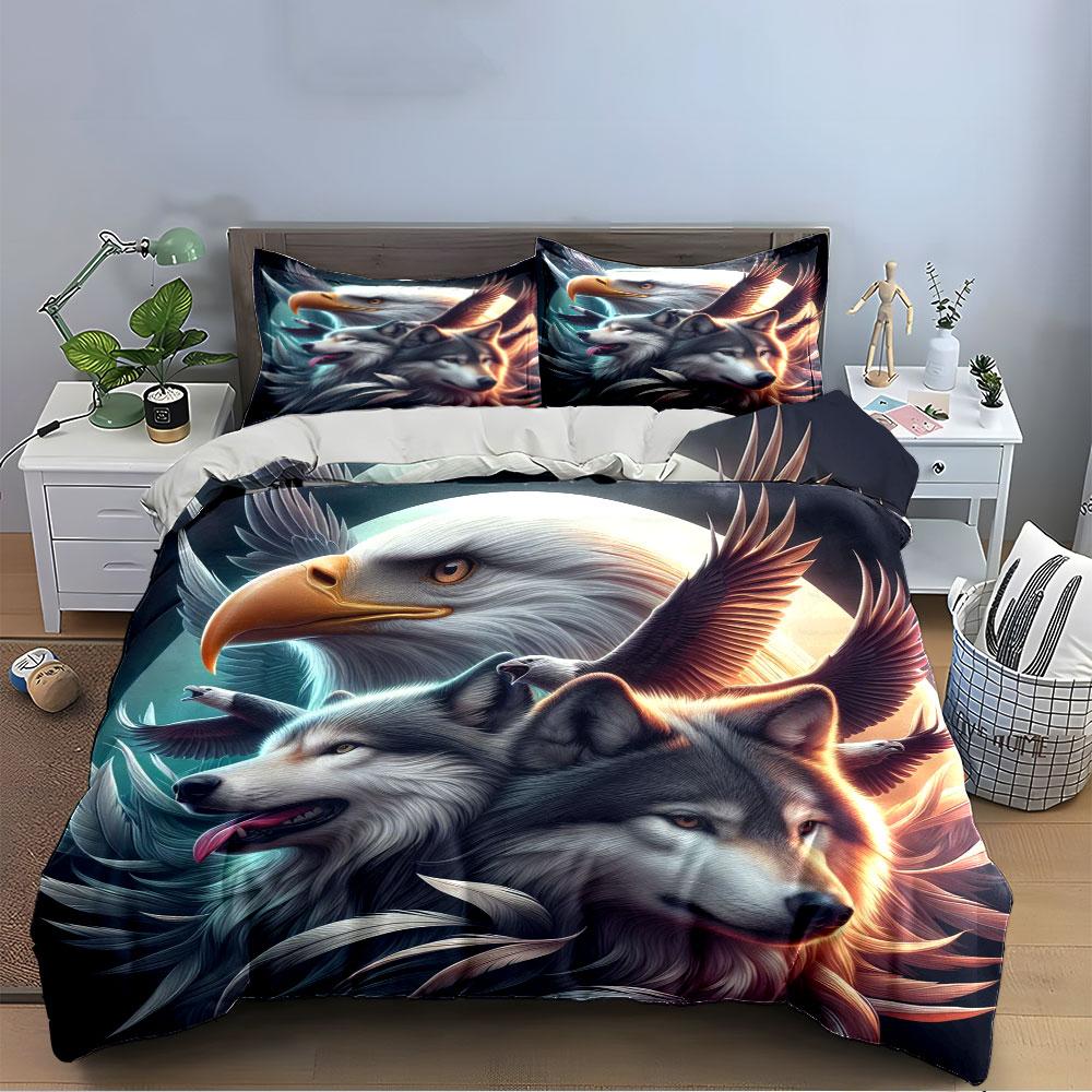 Wolf und Adler Tierprint Set Bettwäsche Bettbezug Set Bettbezug Kissenbezüge (1 * Bettbezug 2 * Kissenbezüge, ohne Bettdecke)