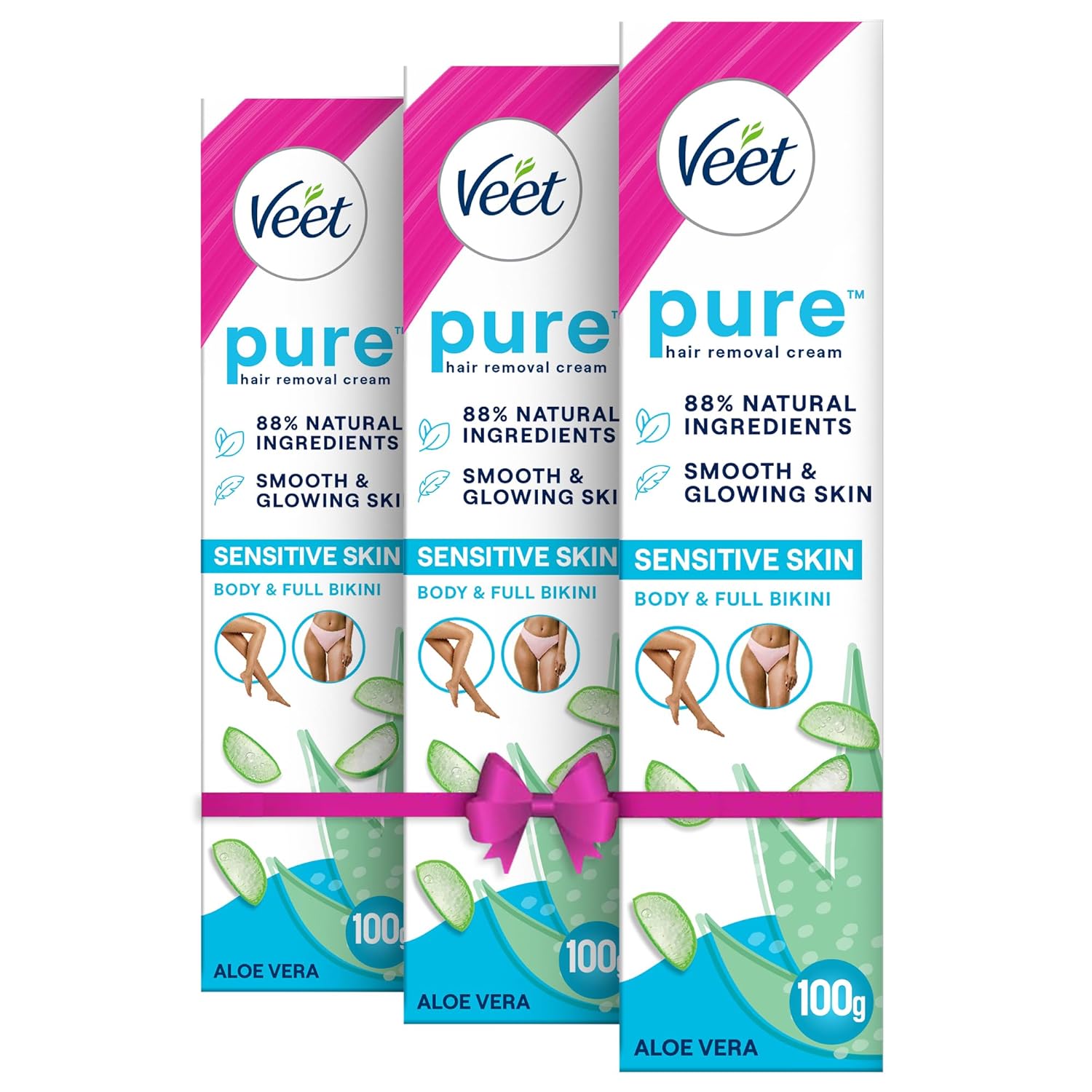 Veet Pure Hair Removal Cream for Women For Sensitive Skin - 100g Pack Of 3 | Suitable for Legs, Underarms, Bikini Line, Arms