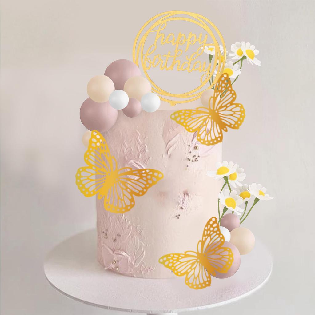 Grüne Kugeln Kuchenaufsatz Schmetterling Kuchendekorationen Happy Birthday Kuchenaufsatz für Hochzeit Babyparty Gänseblümchen Geburtstag