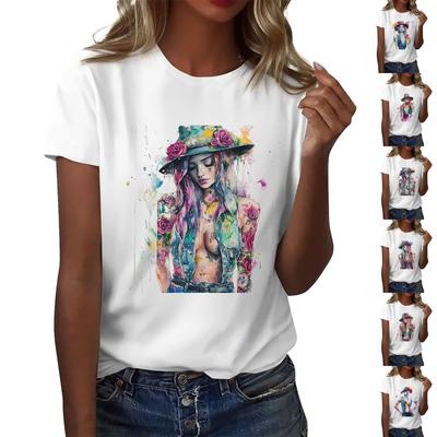 Women's Round Neck Casual Printed Short-sleeved T-shirt Top