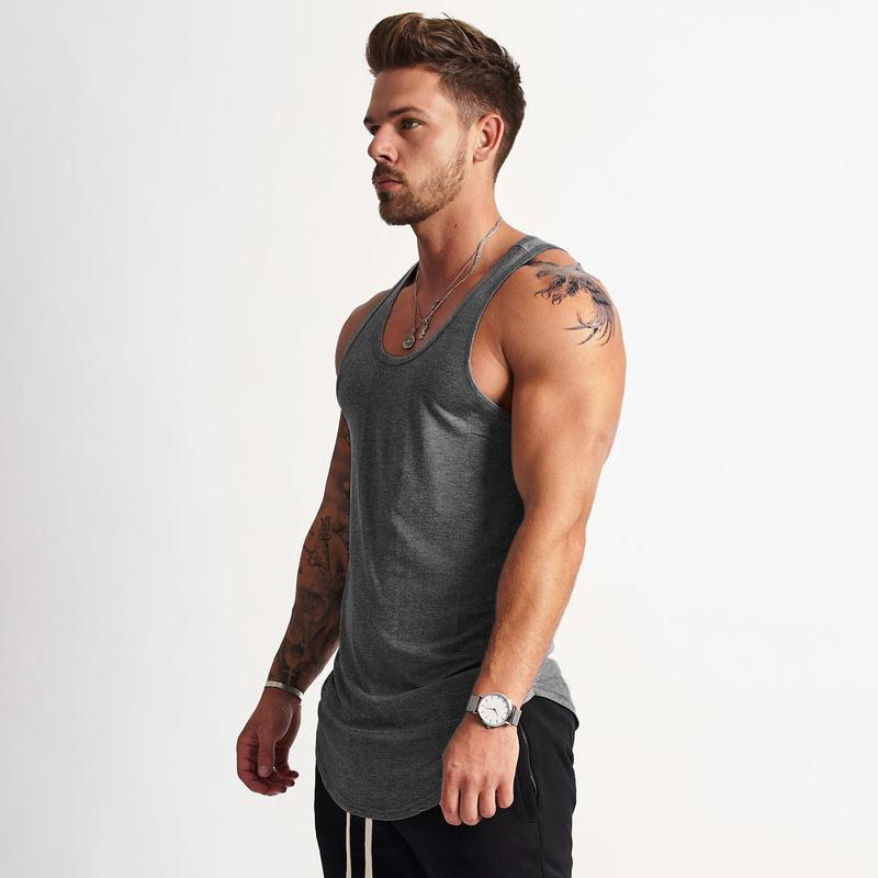 Muscleguys Summer Man Vest Running and Fitness T Shirt Slim Fit Fashion Trend Motion Fitness O-Neck Vest Top Tees