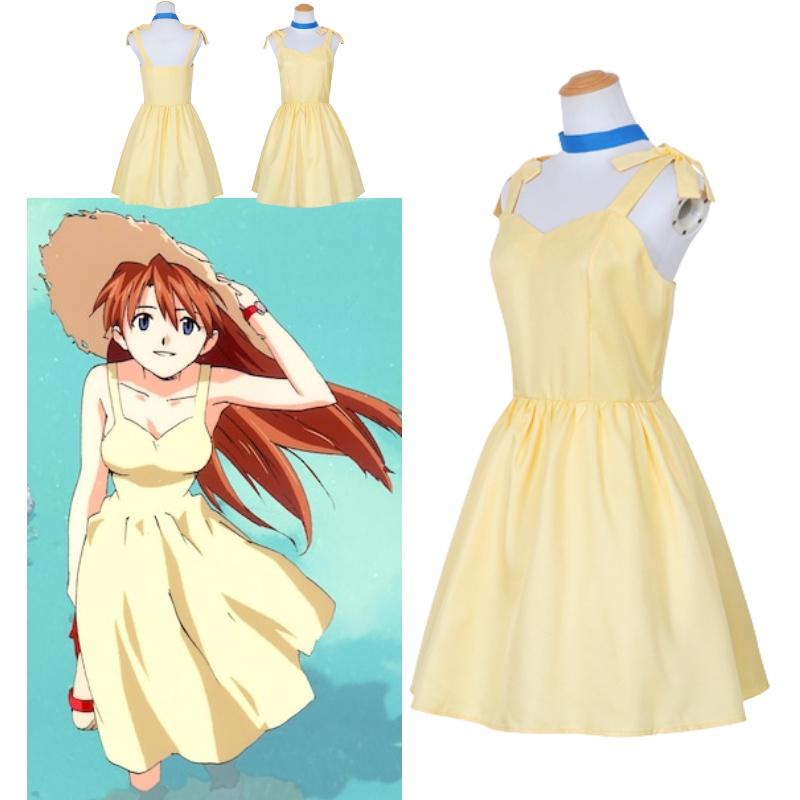 Langley Evangelion Asuka Soryu Cosplay Costume Set Halloween Party Dress Yellow