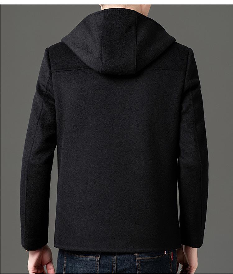 Men's Wool Overcoat with Detachable Down Liner and Hoodie - Double-Faced for Autumn and Winter Warmth