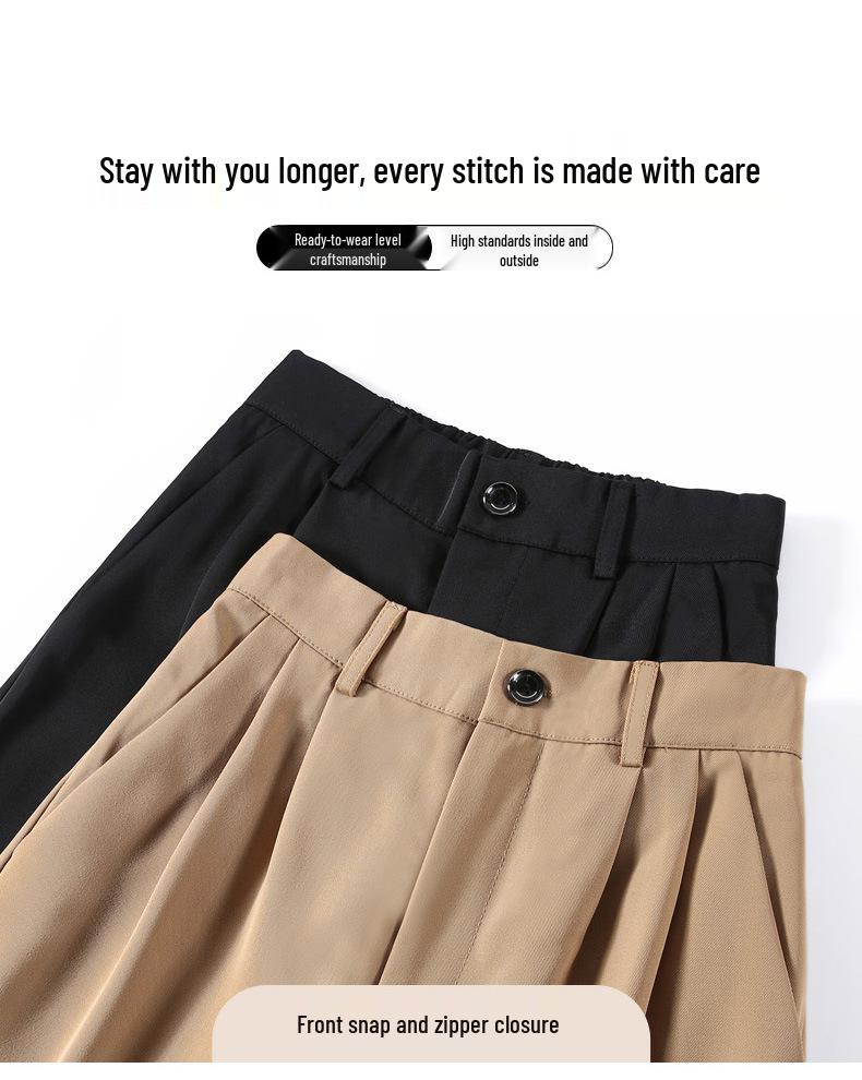 High-Waist Women's Wide-Leg Straight Pants - Spring/Autumn, Slimming, Extra Long Drape
