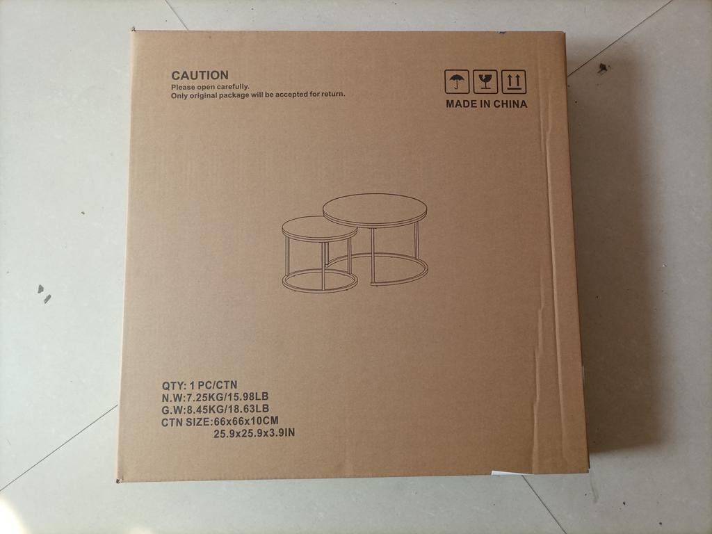 Two-Piece Nesting Coffee Table Set, Oak Veneer, Round with a Diameter of 60 cm, Metal Frame, Modern Style, Suitable for Living Room, Bedroom, Balcony.