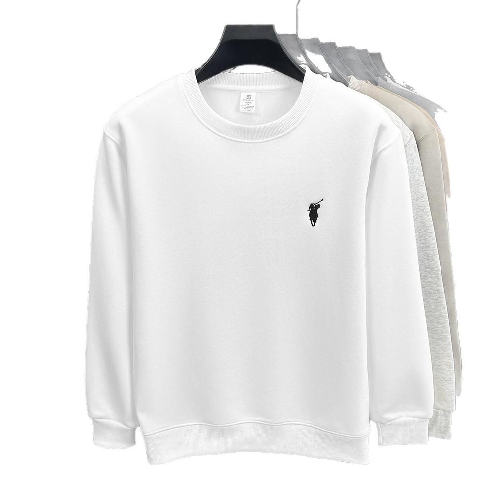Herren 550g Hoodie mit Stickerei - Herbst/Winter 2025 Stil, Rundhals, Lässiges Basisshirt, Langarm, Baumwoll-T-Shirt