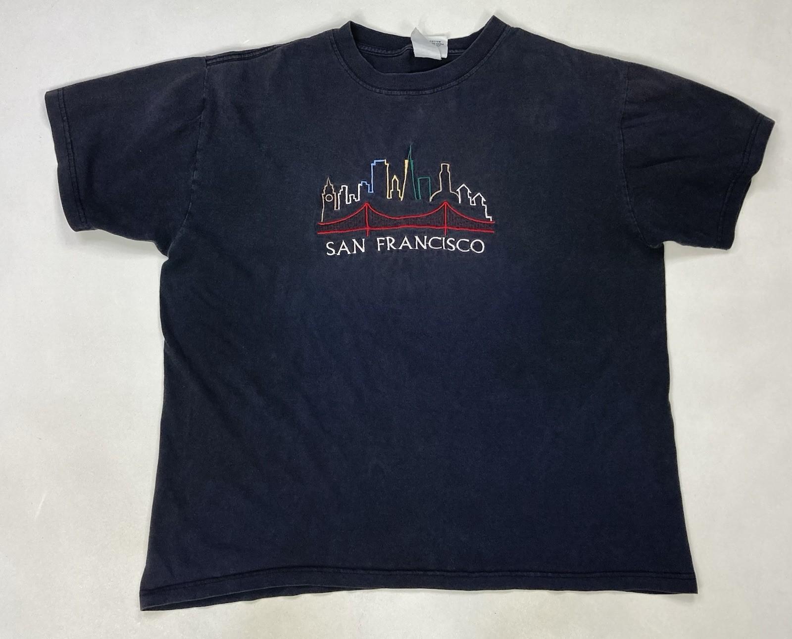 VINTAGE San Francisco Embroidered T-shirt Men XL Black Short Sleeve 90s XXXL