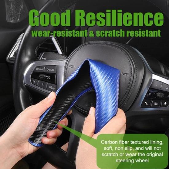 3 Pack Anti-Skid Segmented Carbon Fiber Car Steering Wheel Cover Protector Blue