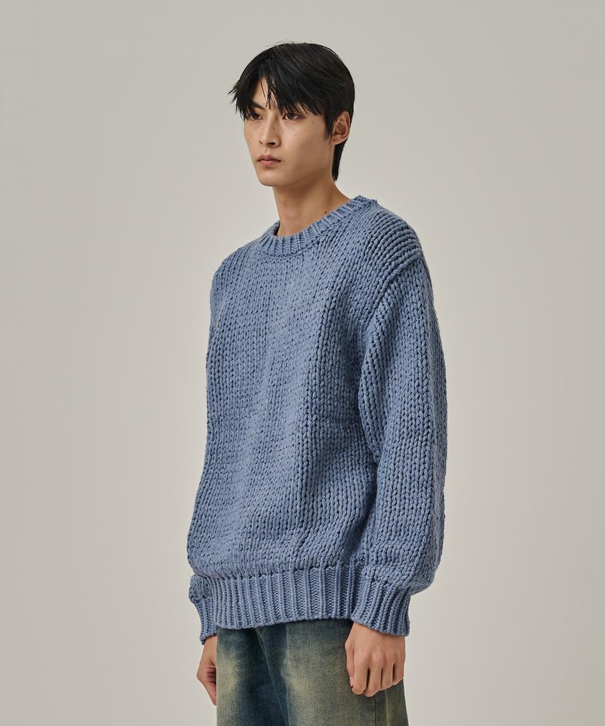 ANALOG MOOD Heavy Warm Round Pullover Knit (Blue)