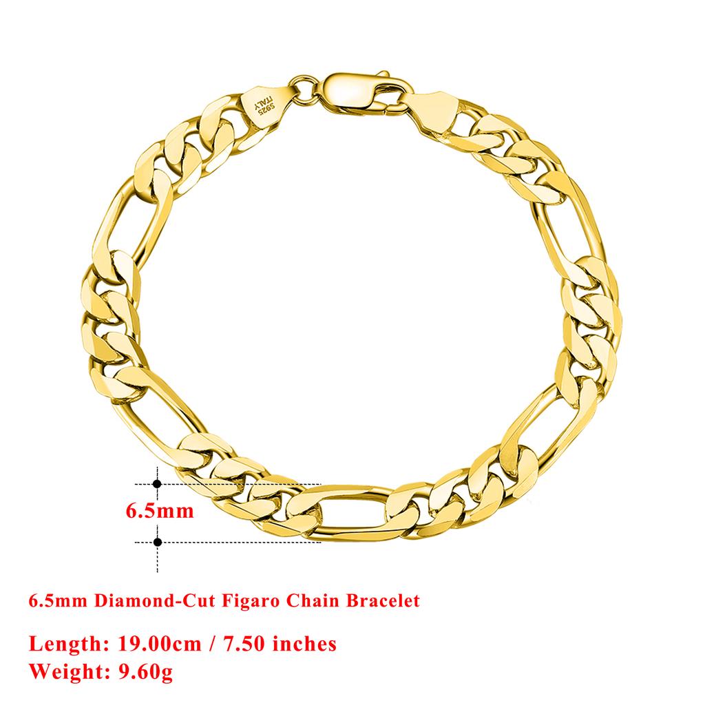 Effie Queen Italy Real 925 Silver Diamond-Cut Figaro Chain Necklace 5mm Wide 40-60cm Long Woman Man Neck Chain Jewelry Gift SC34