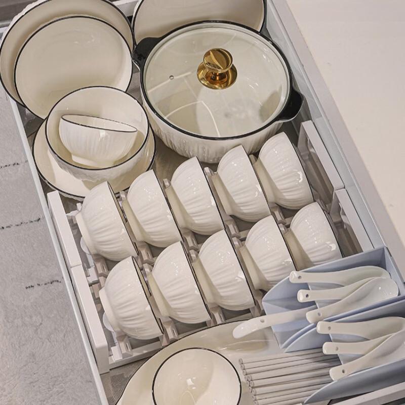 Haoya Jingdezhen Underglaze Lotus 33-Piece Ceramic Soup Bowl Set