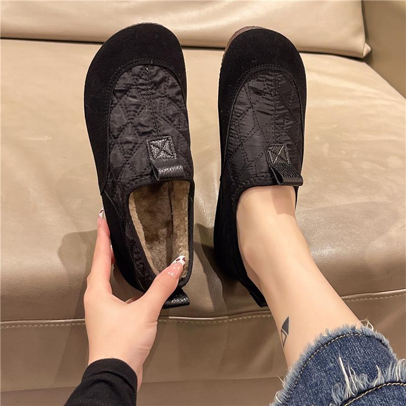Fashion Women's Fashion Flat Shoes Winter New Round Head Deep Stitching Soft Sole Anti-slip Wear-resistant Cotton Shoes