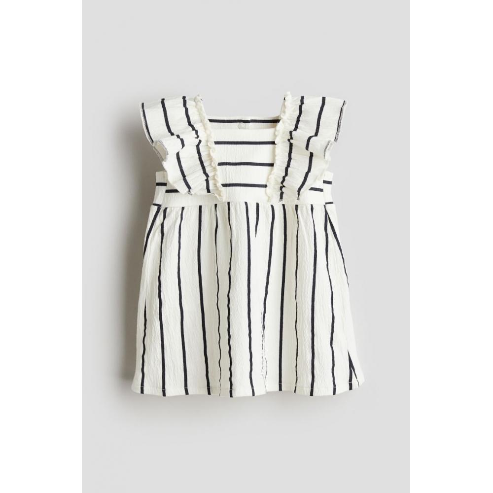 

H M Textured Jersey Dress White Blue Stripe