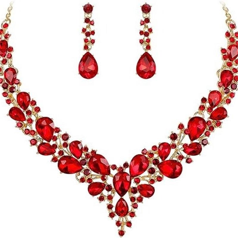Newlywed Rhinestone Crystal Necklace And Earrings Set - Luxurious Jewelry Set For Ladies' Dance And Banquet Events