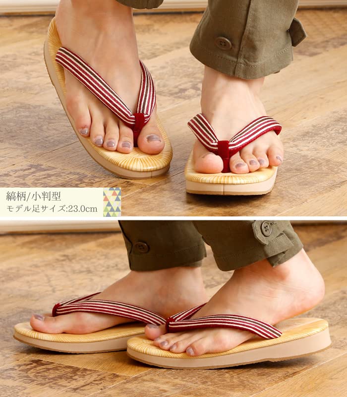 Takeharu Women's Geta Sandals, Made in Japan, Sponge Sole, Sanded Sole, Yellow Chiba Geta, Striped Pattern, Oval Size L