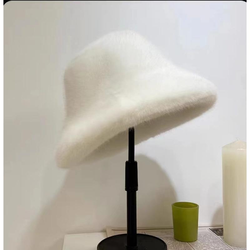 Fisherman Hat New Mink Fur Winter Warm Large Brim Bucket Hat Thickened Korean Style for Women Fashion Headwear