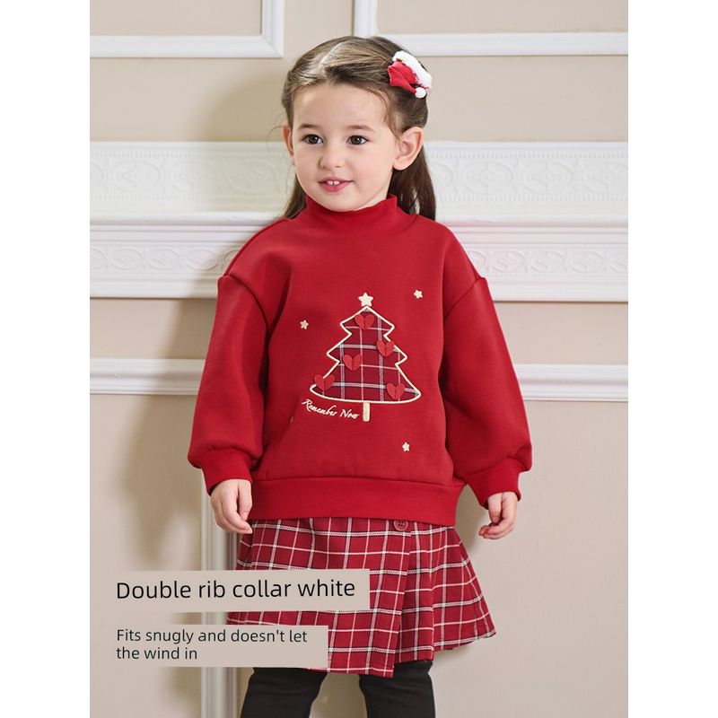 David Bella Girls' Red Sweatshirt Baby Half-Turtleneck Pullover Stylish Winter New Children's New Year Top