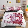 Rose Duvet Cover Set Red And White Rose Bedding Set For Lover Couple Polyester Comforter Cover Valentine's Day Gift King Size
