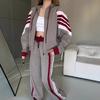 Amazon Cross-border Fashion Casual European and American Suit Women's Long-sleeved Striped Contrasting Zipper Cardigan Lace-up Pants Two-piece Set