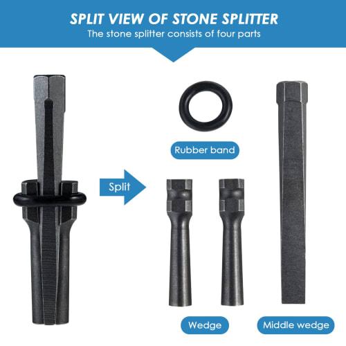 KOSIEJINN Stone Splitter, Wedge, Stone Opener, Stone Splitting Tool, 5-Piece Set, Mason's Chisel, Concrete Rock Splitter, Hand Tool, 14mm