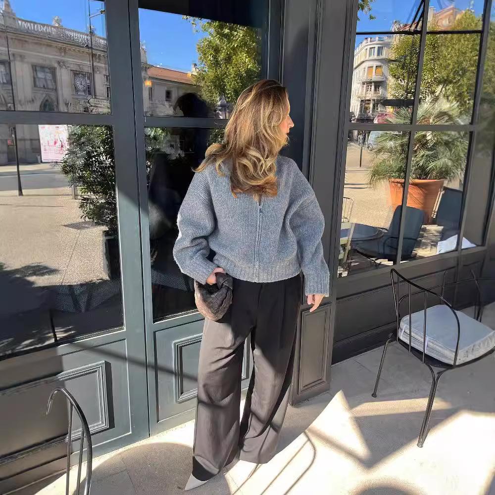 European & American 2024 Women’s Casual Zipper Cardigan Sweater Coat for Autumn/Winter Fashion