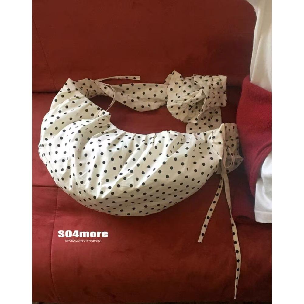 Vintage Polka Dot Niche Cute Lace-up Pleated Shoulder Crescent Saddle Bag Versatile Messenger Handbag