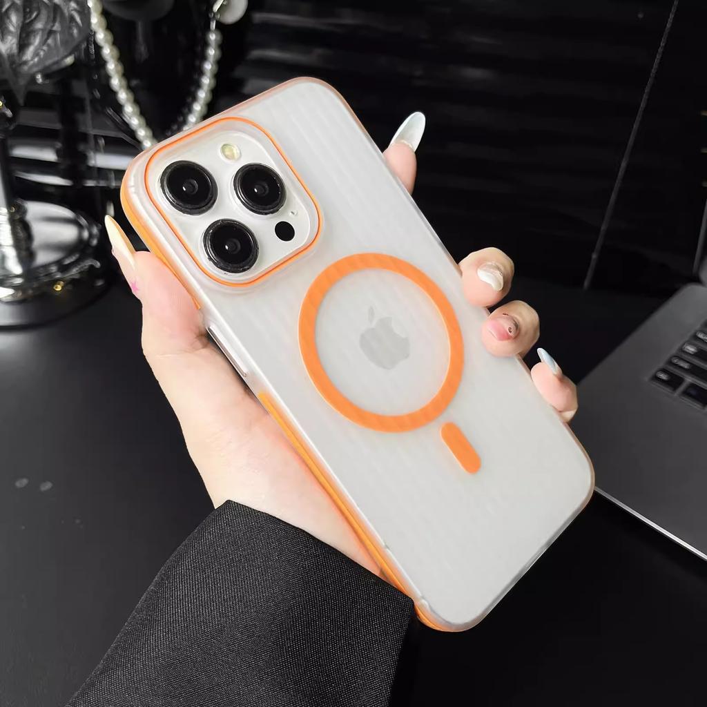 Corrugated Grating Magnetic Case Suitable for IPhone 16 Ice Fog PC Matte Phone Case Apple 15 Anti Slip Strip 14 Transparent