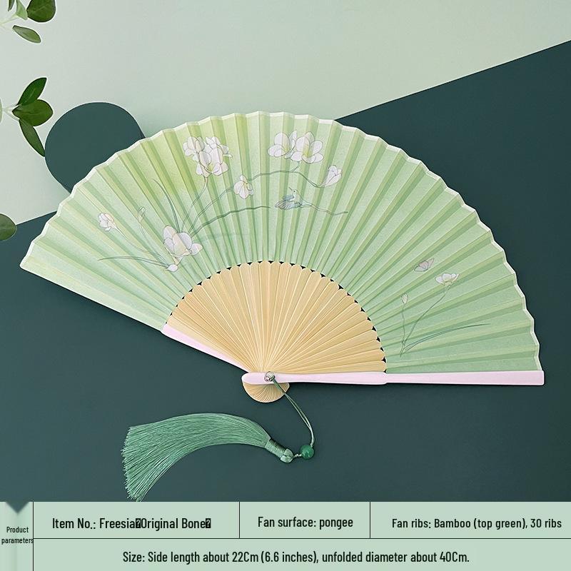 Portable Ancient Chinese Bamboo Folding Fan for Hanfu & Qipao - Gardenia Design