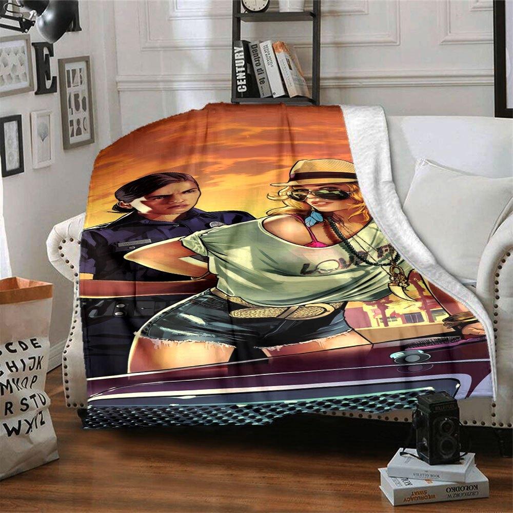 1 Stück Grand Theft Auto Weiche Flanelldecke mit Designer-Print Eine kuschelige Decke für alle Jahreszeiten, perfekt für das Sofa, Bett, Büro