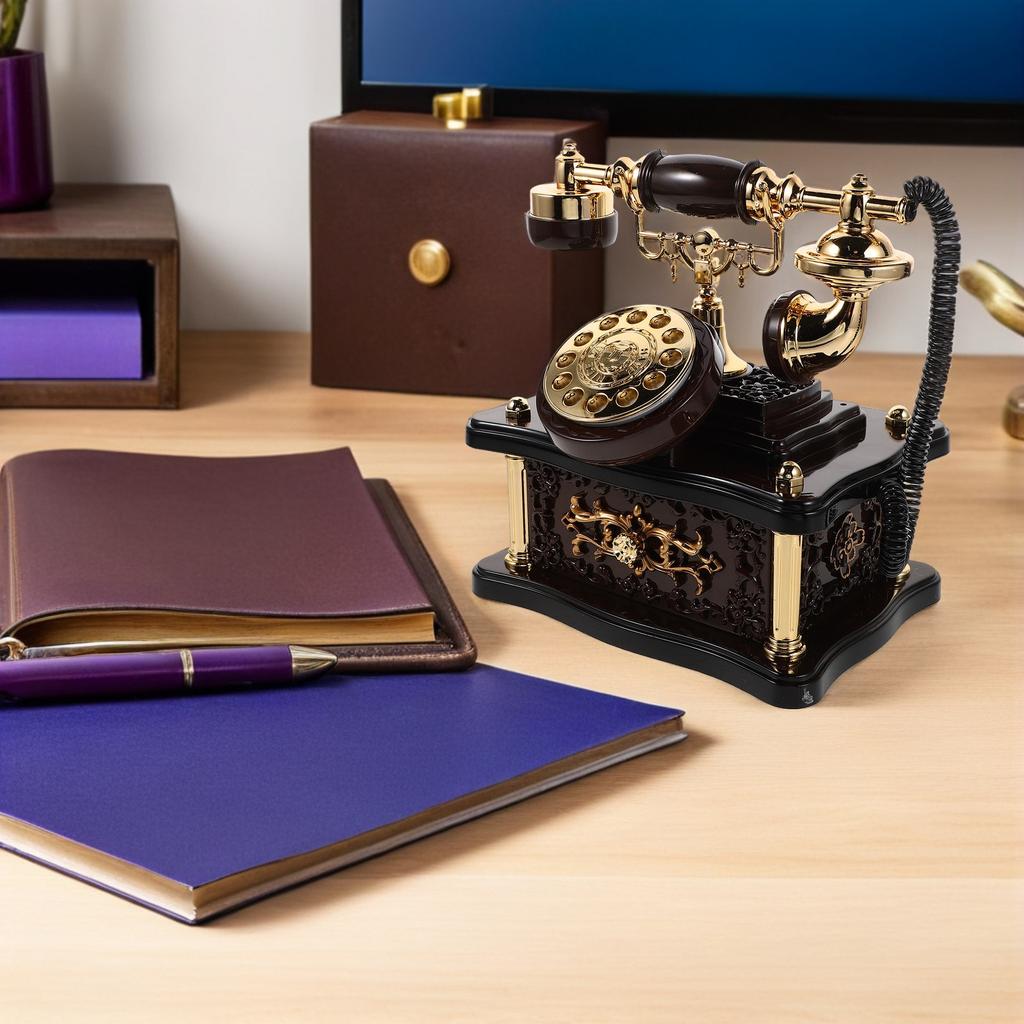 Retro Telephone Music Box Vintage Dial Desk Ornament Handmade ABS Decorative Landline Phone for Desktop Shelf Entrance Hall
