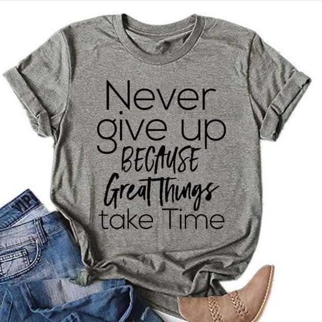 Buy Never Give Up Letter Print Women T Shirt Short Sleeve O Neck Loose ...
