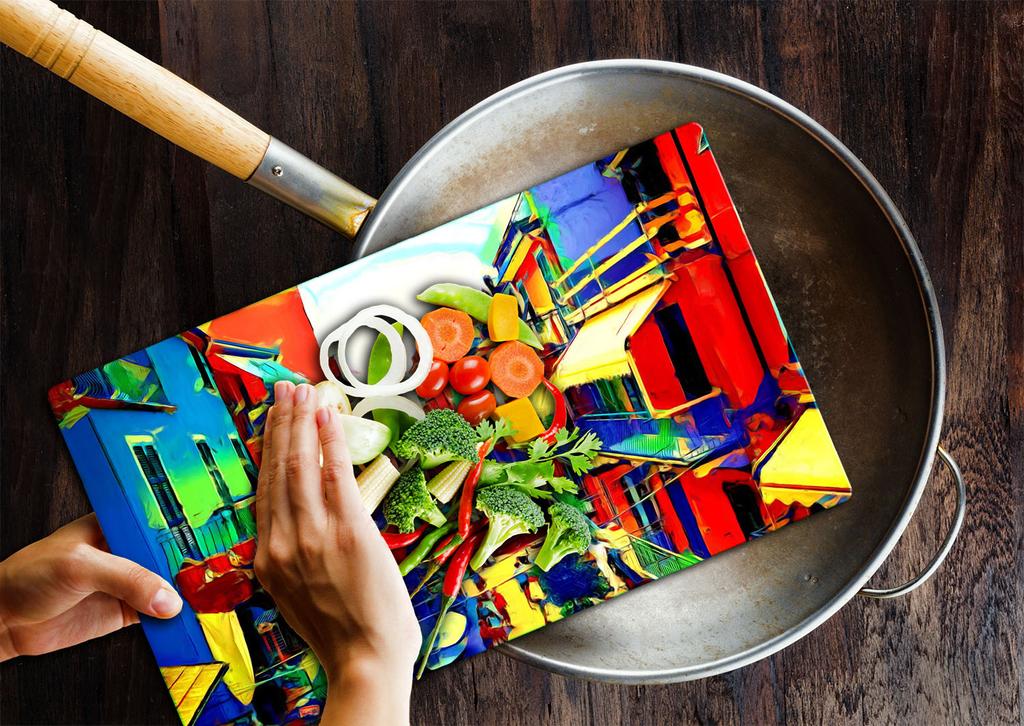 Szklana Płyta Deska Do Krojenia 52X30 Miasto