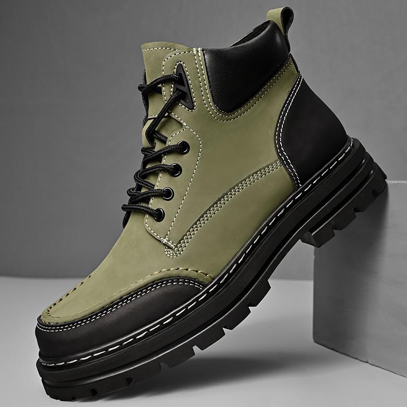 Men Boots ThickSole Luxury Fashion High Quality Thick Soled Anti Slip Genuine Leather Brand British Style Hiking Men's
