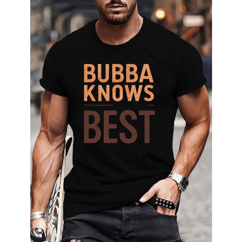 

[BUBBA KNOWS BEST Graphic Tee] Plus Size Men s Graphic T-Shirt - Crew Neck, Short Sleeve,Slight Stretch, Regular Fit, Geometric Pattern XL чорний