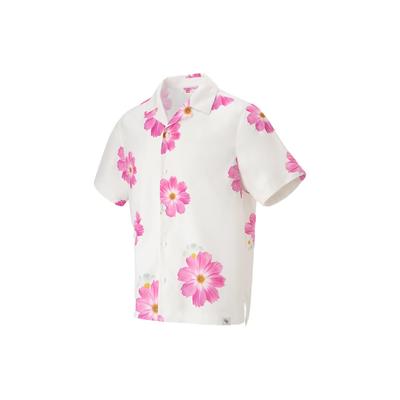 Camisa Polo Li Ning Estampada Floral Manga Curta com Botões Unissex Branca ASHT217-1
