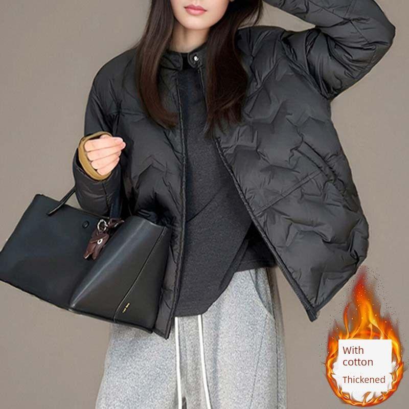 

Goods Fashion Stand Collar Pressing Glue Craft down Cotton Jacket Coat Female Winter Special-Interest Design Minimalist Style Versatile Cotton Coat Black M