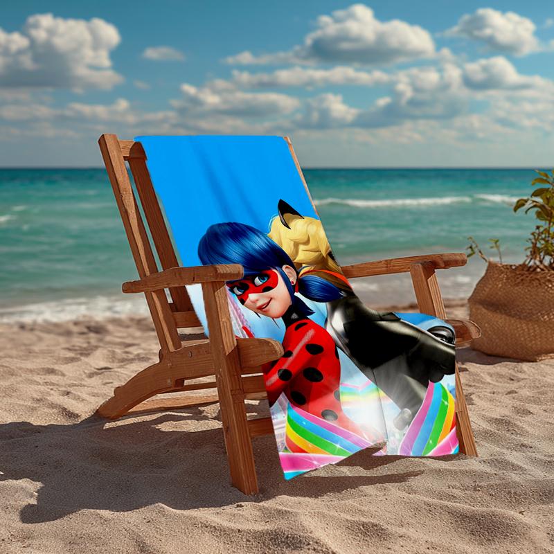 Ultra-Soft Beach Towel with Miraculous Tales of Ladybug Cat Noir Theme,Ideal for Pool - Camping, Diving - Perfect Travel Essential, Vibrant Beach Towe