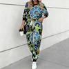 Women Retro Pattern Print Two Piece Outfit, Long Sleeve Crew Neck Top & Drawstring Jogger Pants Casual Tracksuit for Spring Autumn