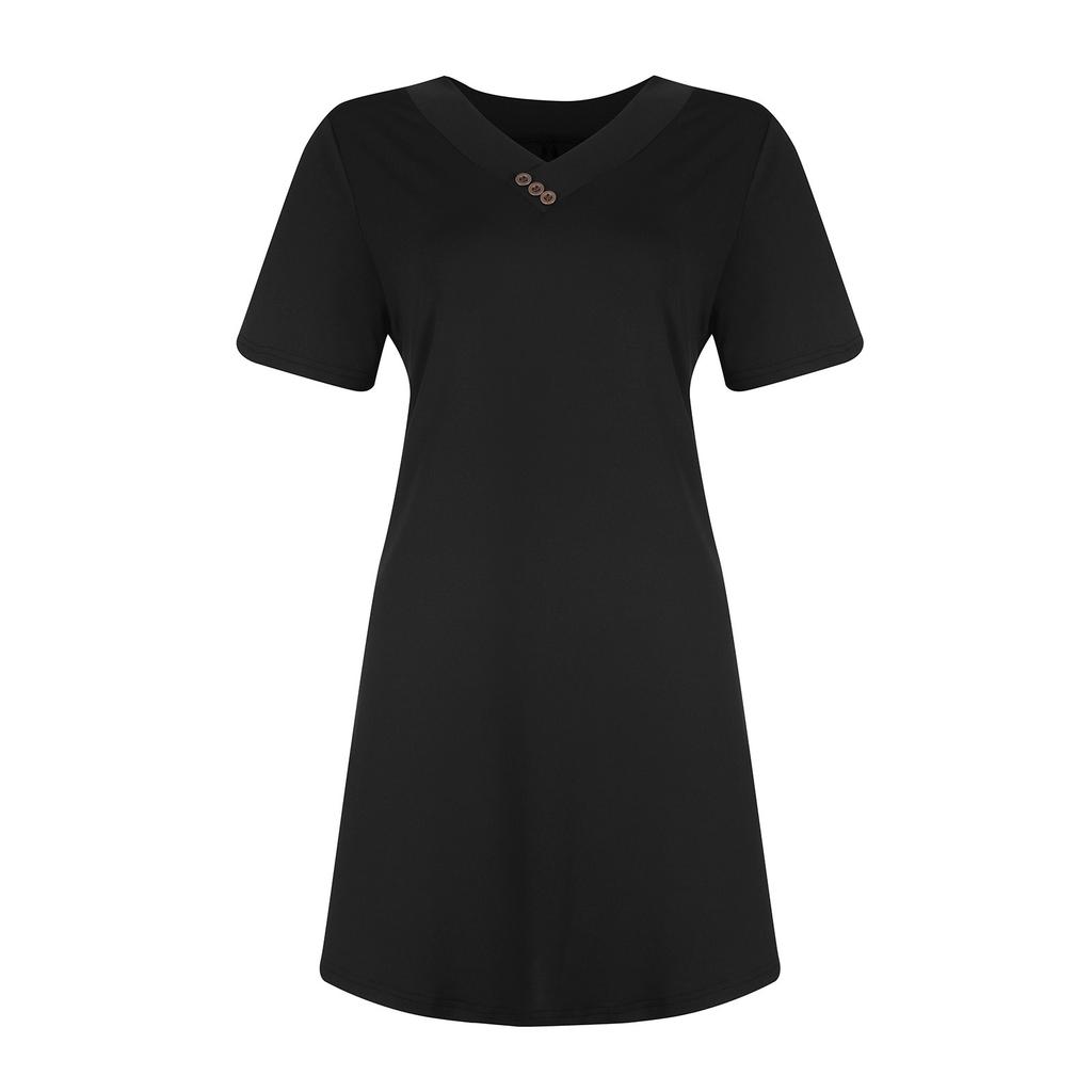 Large Size Women V-neck Button Short-Sleeved Color Loose Pullover T-shirt