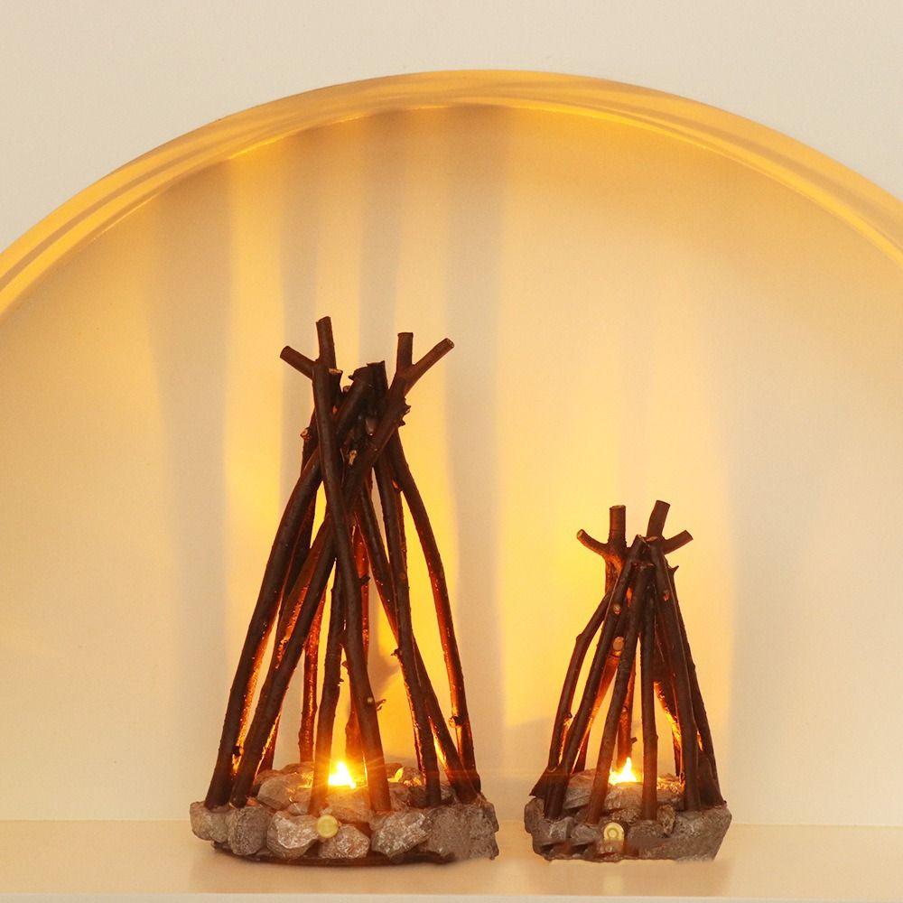 3D Flame Effect LED Bonfire Night Light Branch Shape Handmade Design Three-dimensional Desktop Decoration Glowing Effect
