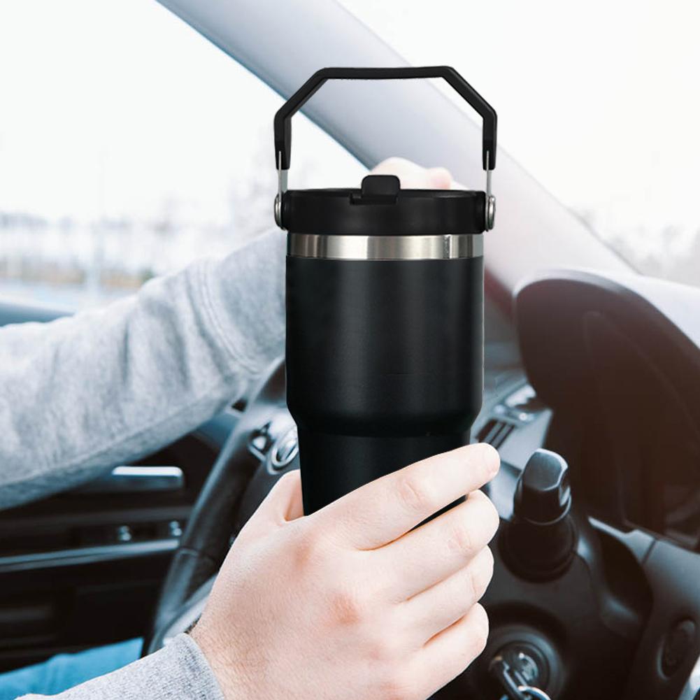 Flip Straw Lid Replacement with Handle Spill Proof Dustproof Tumbler Lid Splash Resistant for Stanley 20/30/40oz Mug Accessories